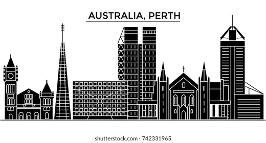 Australia, Perth architecture vector city skyline, travel cityscape with landmarks, buildings, isolated sights on background