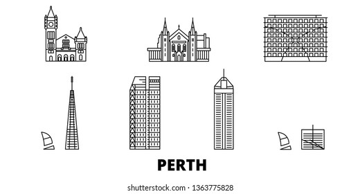 Australia, Perth line travel skyline set. Australia, Perth outline city vector illustration, symbol, travel sights, landmarks.
