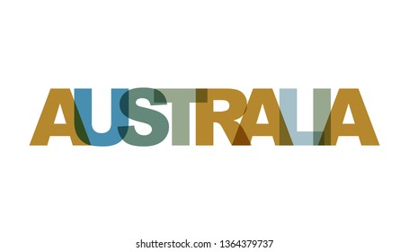 Australia, phrase overlap color. Concept of simple text for typography poster, sticker design, apparel print, greeting card or postcard. Graphic slogan isolated on white background. Vector illustratio