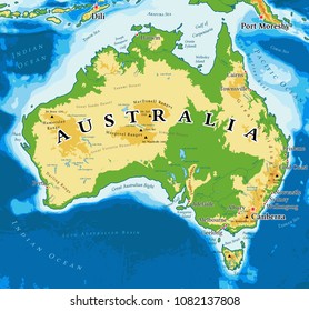 Australia physical map. Elements of image furnished by NASA.