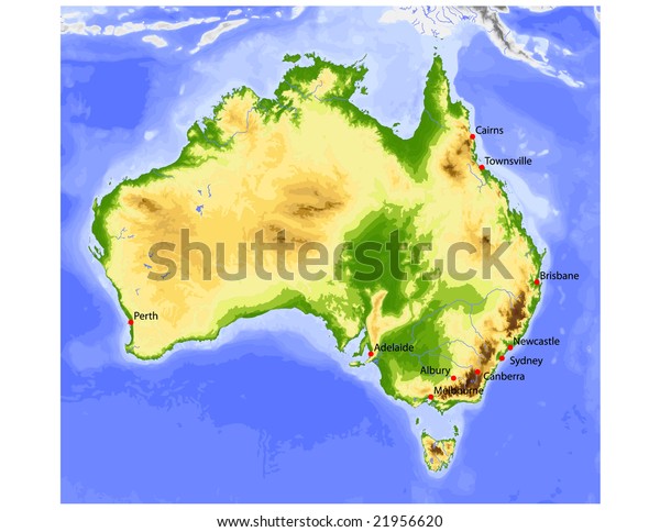 Australia Physical Vector Map Colored According Stock Vector (Royalty ...