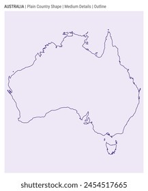 Australia plain country map. Medium Details. Outline style. Shape of Australia. Vector illustration.