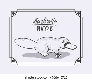 australia platypus frame in monochrome silhouette