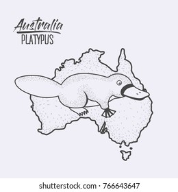 australia platypus poster map in monochrome silhouette