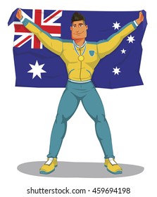 Australia players celebrate the championship. And raising the flag. Strap Gold Medal Award at the neck