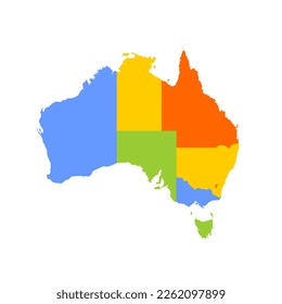 Australia political map of administrative divisions - states and teritorries. Blank colorful vector map.