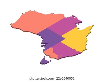 Mapa político australiano de divisiones administrativas - estados y territorios. Mapa vectorial 3D en blanco isométrico en el esquema de cuatro colores.