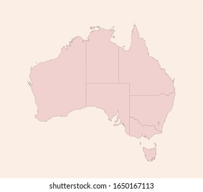 Australia political map with provinces vector. Vintage pink shade background vector. Perfect for business concepts, backgrounds, backdrop, banner, poster, sticker, label, chart and wallpapers.