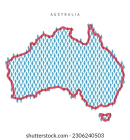 Australia population map. Stick figures Australian people map with bold red translucent country border. Pattern of men and women icons. Isolated vector illustration. Editable stroke.