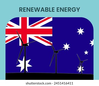 Australia renewable energy, environmental and ecological energy idea, wind turbine with Australia flag, electrical industry, alternative solar power
