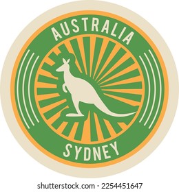 Australia retro travel label. Round postal stamp