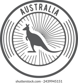 Australia round label. Black kangaroo travel sticker