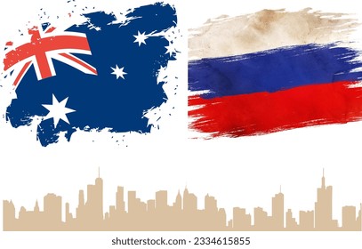 Australia and  Russia  Vector Flag with the background of Buildings. Vector Illustration