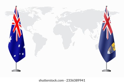 Australia and Saint Helena flags for official meeting against background of world map.