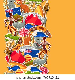 Australia seamless pattern. Australian traditional sticker symbols and objects.