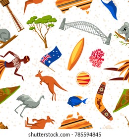 Australia seamless pattern. Australian traditional symbols and objects.