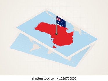 Australia selected on map with isometric flag of Australia. Vector paper map.