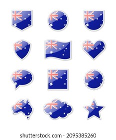 Australien - Reihe von Länderflaggen in Form von Aufklebern verschiedener Formen. Vektorgrafik