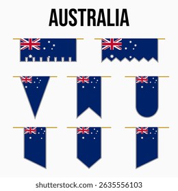 australia set of country flags with their own distinctive colors and symbols, symbolizing pride, with medieval and royal theme style, war, conflict, warriors, both vertical and horizontal, aussie