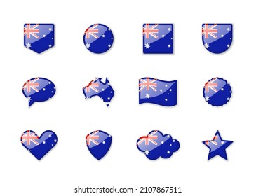 Australia - conjunto de banderas brillantes de diferentes formas. Ilustración del vector