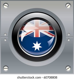 Australia shiny button flag vector illustration. Isolated abstract object on metal background.