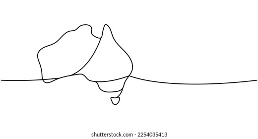 Australien Silhouette eine Linie kontinuierliche Zeichnung. Australien Land Silhouette kontinuierliche eine Zeile Illustration. Lineare Vektorgrafik minimalistisch