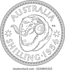 Australia silver shilling with Ram Head vector design handmade silhouette.	
