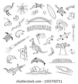 Australia sketches vector symbols collection. Isolated sketches on white background.