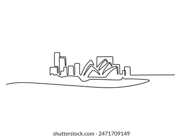 Australien Skyline kontinuierliche Linie Zeichnung. Gebäude- und Architekturkonzept. Vektorillustration minimalistisches Design von Hand gezeichnet.