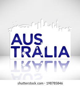 Australia skyline silhouette card design on white background.