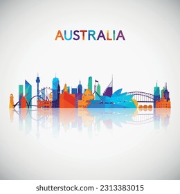 Australia skyline silhouette in colorful geometric style. Symbol for your design. Vector illustration.