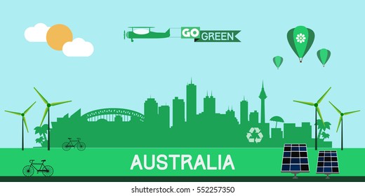 Australia skyline silhouette flat design vector, green city concept