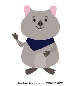 Australia smallest cute marsupial, the quokka. Vector illustration of cartoon animal, character