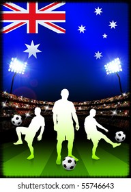 Australia Soccer Player on Stadium Background with Flag Original Illustration