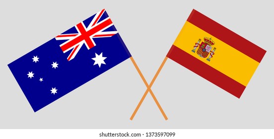 Australia and Spain. The Australian and Spanish flags. Official colors. Correct proportion. Vector illustration
