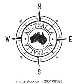 Australia Stamp Map Compass Adventure. Ilustración Símbolo de país de viaje. Icono de la rosa del viento de la Expedición de sello.