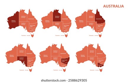 Australia states map on white background