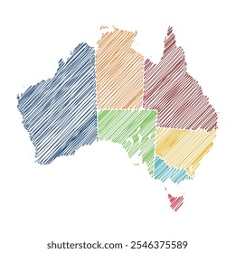 Austrália com estados, ilustração de vetor de linha de mapa de rosca 1