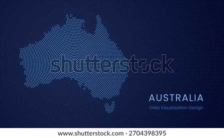 Australia stylized dotted map in modern circular data tech visualization concept.