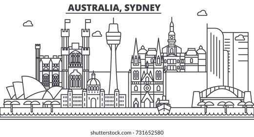 Australia, Sydney architecture line skyline illustration. Linear vector cityscape with famous landmarks, city sights, design icons. Landscape wtih editable strokes