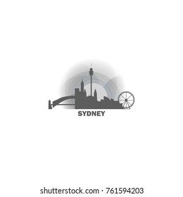 Australia Sydney Black White Sunrise Sunset City Panorama Landscape Horizon Buildings Skyline Flat Icon Logo