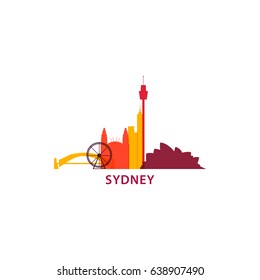 Australia Sydney City Landscape Skyline Panorama Silhouette Vector Banner Logo