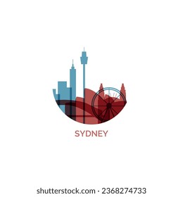 Australia Sydney cityscape skyline capital city panorama vector flat modern logo icon. New South Wales region emblem idea with landmarks and building silhouettes