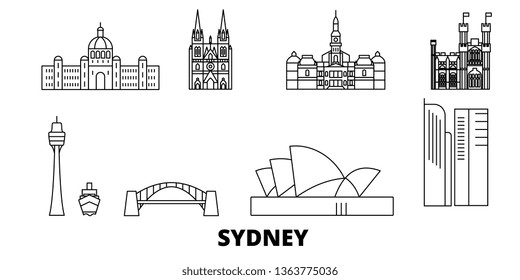 Australia, Sydney line travel skyline set. Australia, Sydney outline city vector illustration, symbol, travel sights, landmarks.