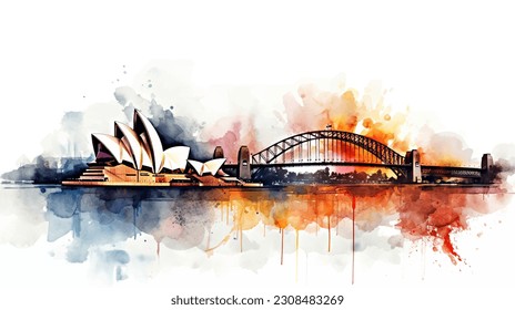 australia, sidney acuarela, pintura acuarela