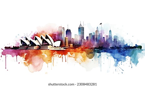 australia, sydney watercolor, watercolor painting