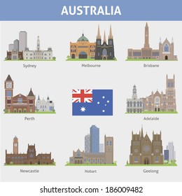 Australia. Symbols of cities. Vector set