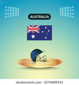 Australia team helmet cricket, Australia flag, helmet vector, stadium light, abstract background