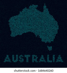 Australia Tech Map. Country Symbol In Digital Style. Cyber Map Of Australia With Country Name. Modern Vector Illustration.