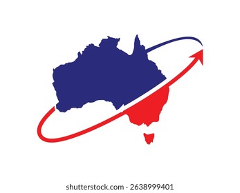 Australia travel design, Australia map with plane vector illustration, isolated on transparent background